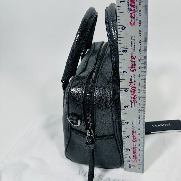 NWT Versace Virtus Black Metallic Textured Leather Top Handle Crossbody Bag - Picture 13 of 13